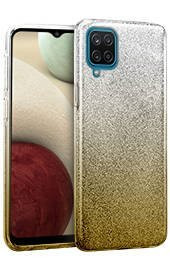   Луксозен силиконов гръб ТПУ с брокат за Samsung Galaxy A12 A125F / Samsung Galaxy A12 A127F преливащ сребристо към златисто 